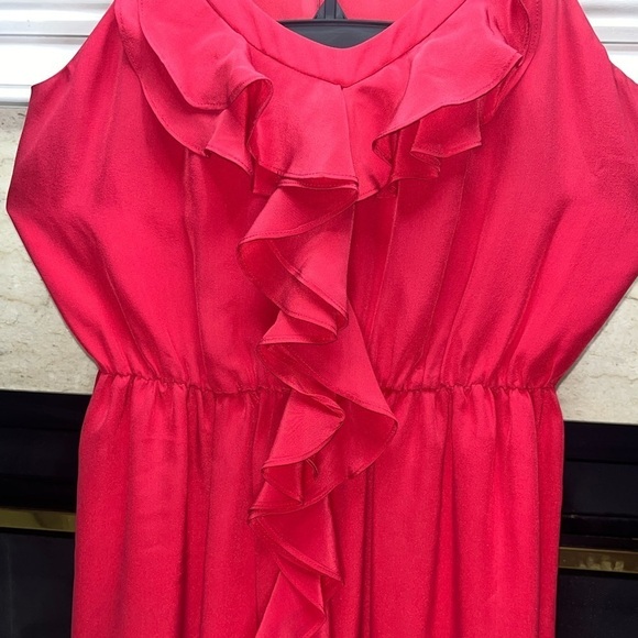 100% Silk Suzi Chin for Maggy Boutique soft red ruffled dress - Picture 5 of 12